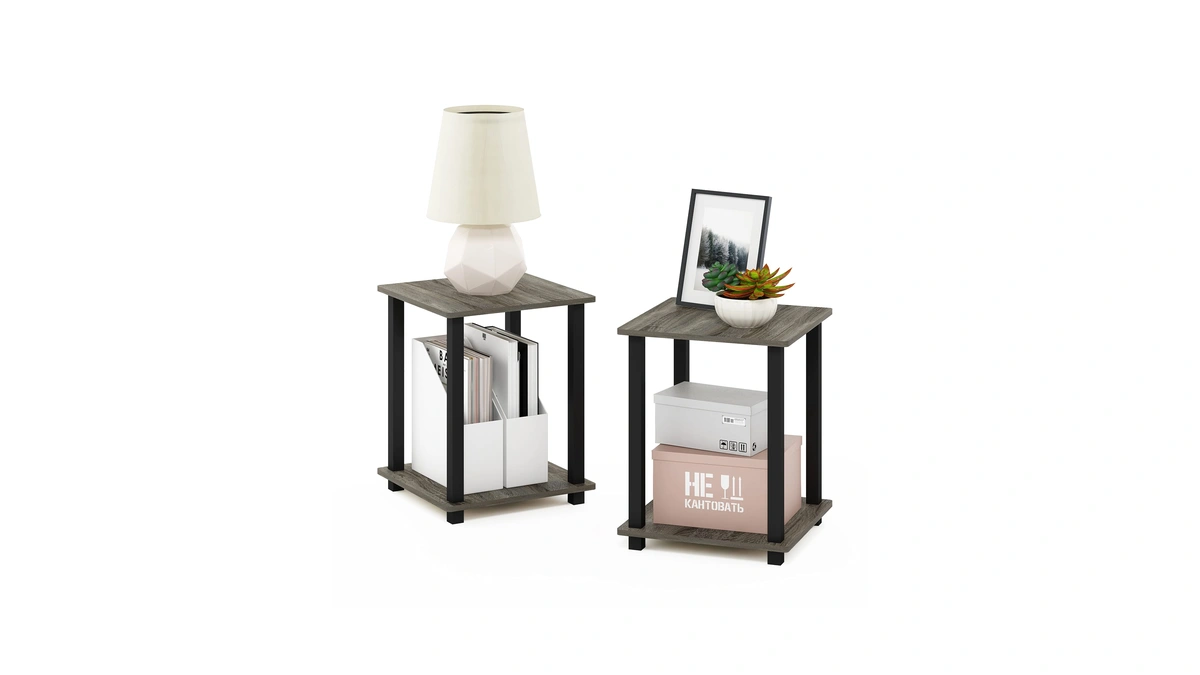 Furinno Simplistic Side Table Set Of 2, 2-tier Square Modern