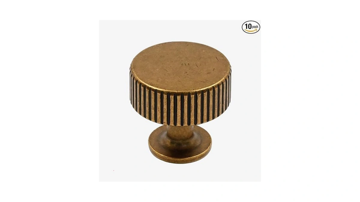 9build 10 Pack Kitchen Cabinet Knobs Antique Brass, Retro Round