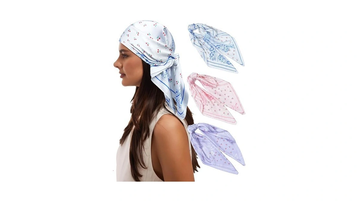 Secroma 27” Silk Head Scarves For Women -3pcs Printed Like