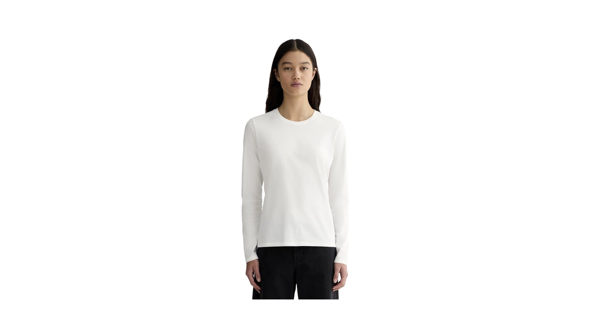 Everlane The Slim Long-sleeve Crew In Essential Cotton - White