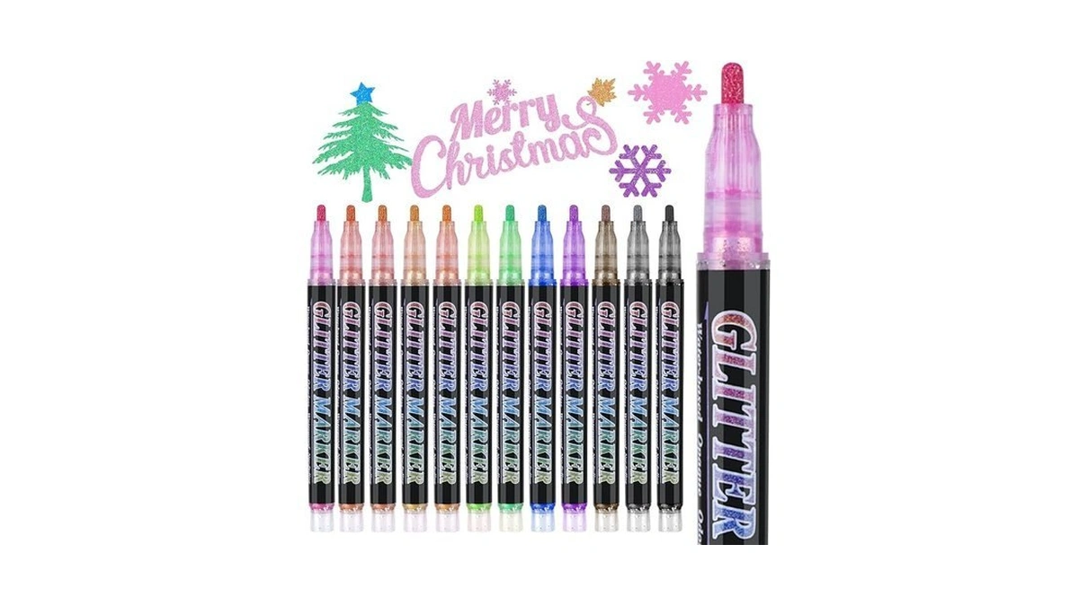 Olingyou Glitter Marker Pens,12 Colors Self-shimmer Metallic Markers,glitter Paint Pens