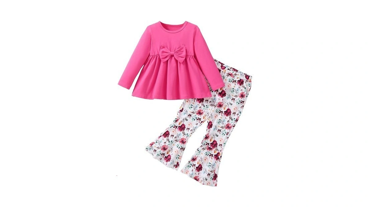 Woleroyir Girls Clothes Ruffle Long Sleeve Top And Floral Flared