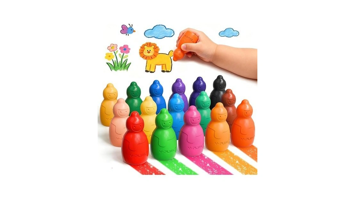 Yplus Jumbo Toddler Crayons, 16 Stackable Easy-grip Washable Crayons For