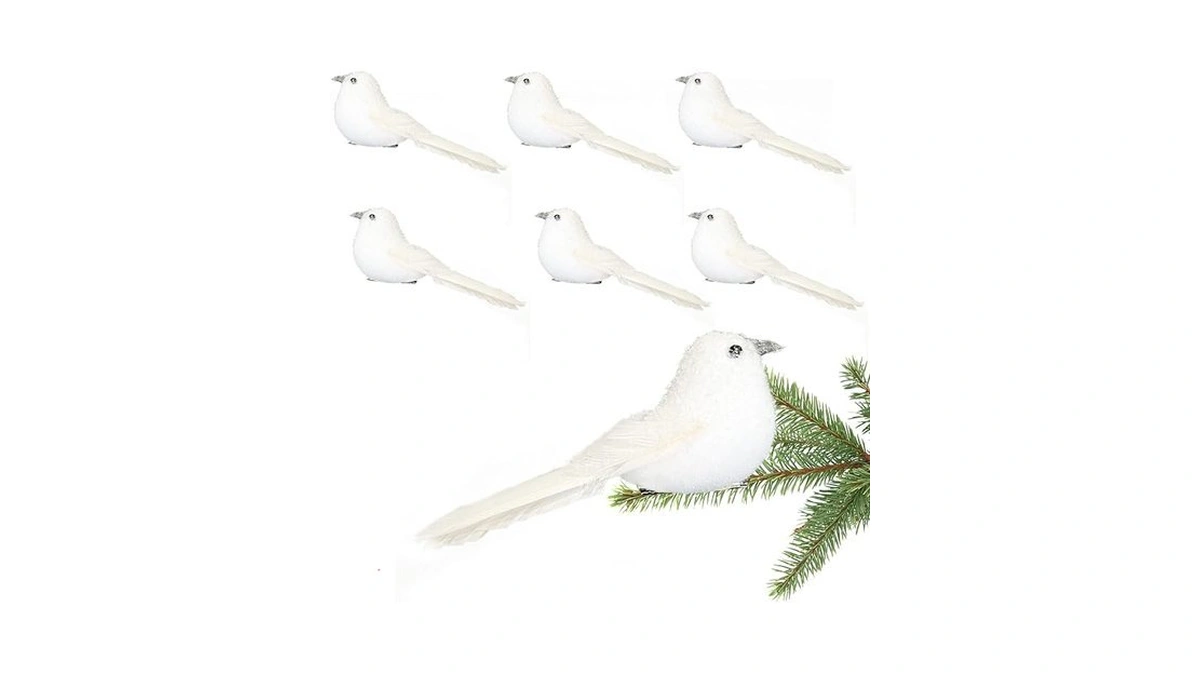 Artificial Feather Doves, 6-pack Cardinal Birds With Clips, Glitter &