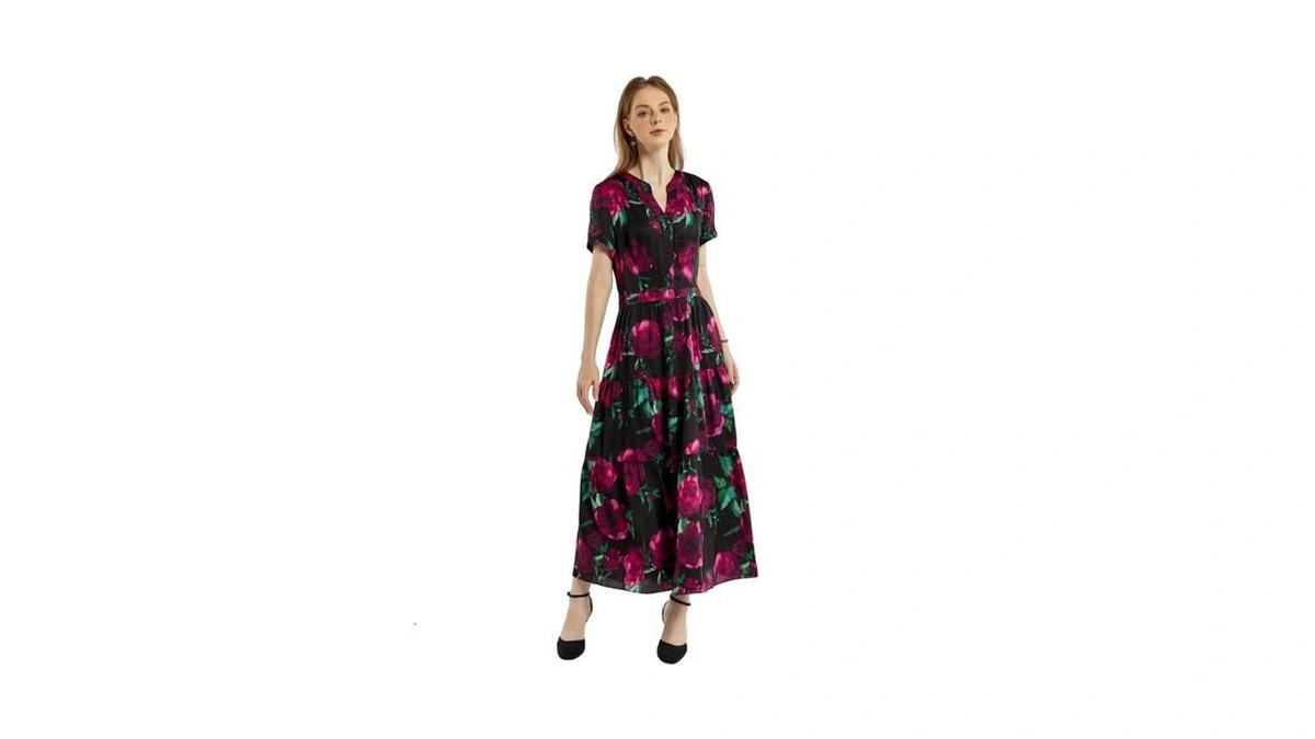 Sixdo G-black Floral Silk Flared For Women, Graceful And Lightweight