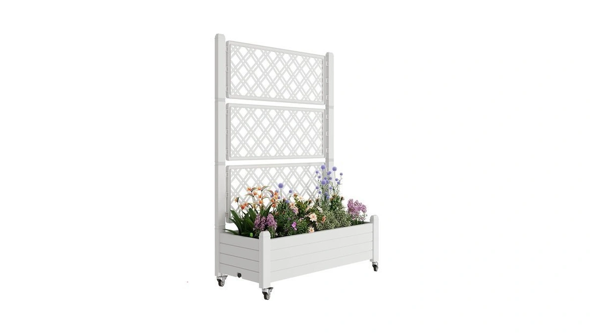 Wtfgo Resin Raised Garden Bed With Trellis And Wheels -