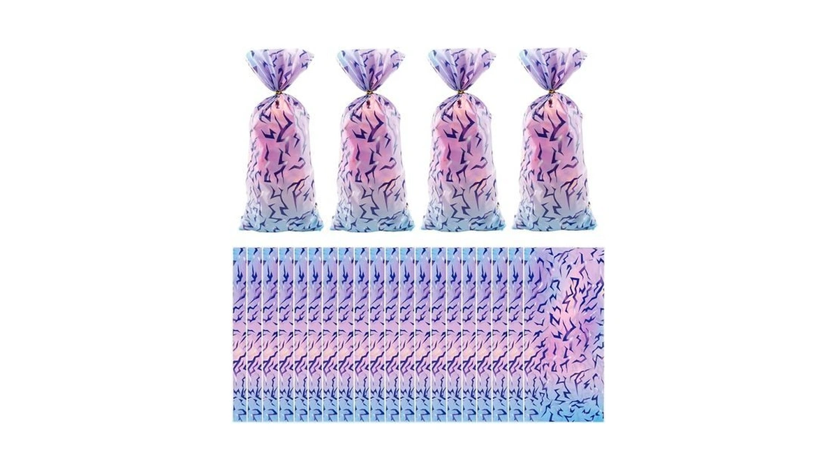 Lercth Kpop Cellophane Bags With Gradient Abstract Pattern, Iridescent Purple