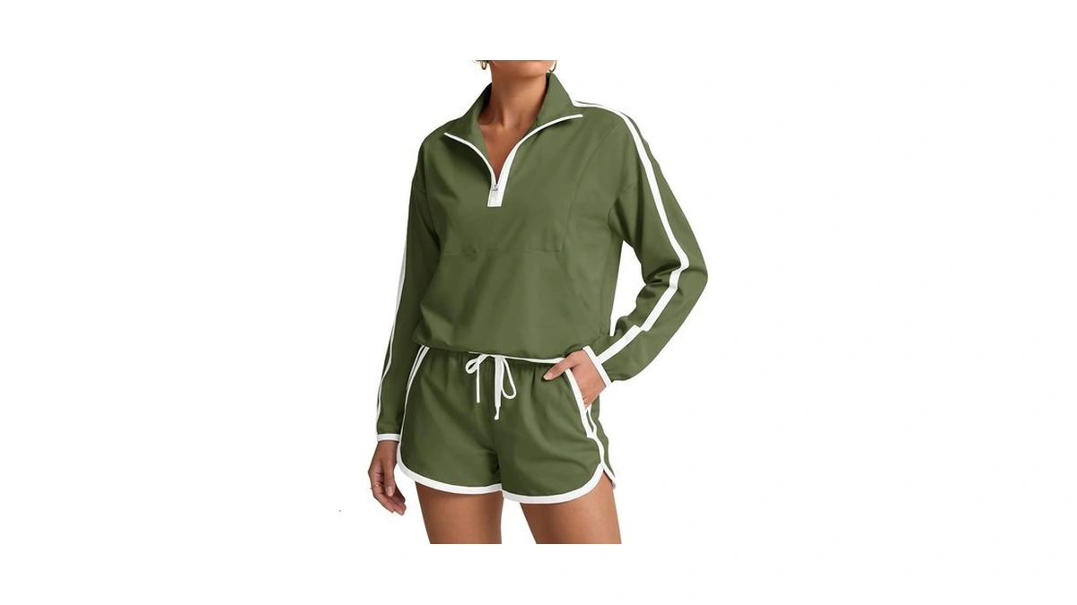 Fisoew Womens 2 Piece Outfits Sets Half Zip V Neck