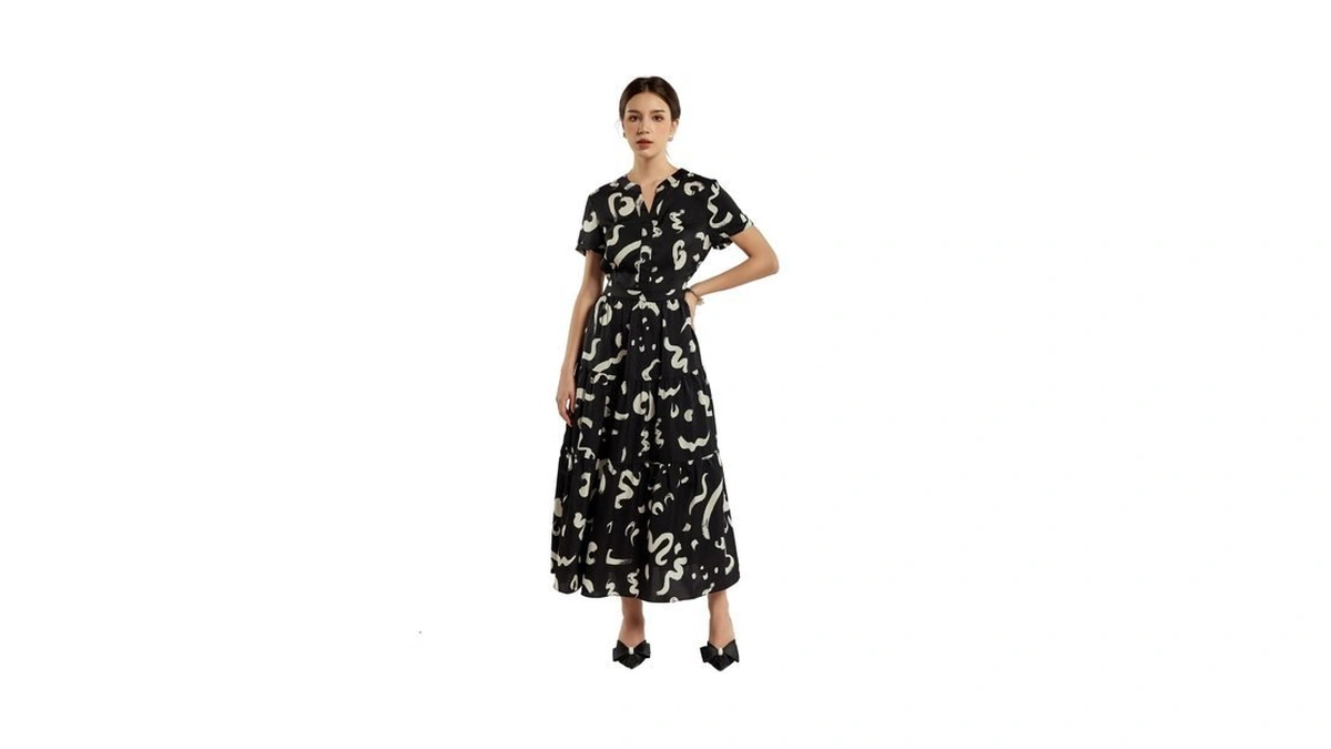 Sixdo G-black Silk Flared Dress For Women, Graceful And Lightweight