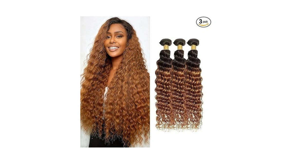 Kodrhar T1b/30 Ombre Brown 3 Bundles Human Deep Wave Hair
