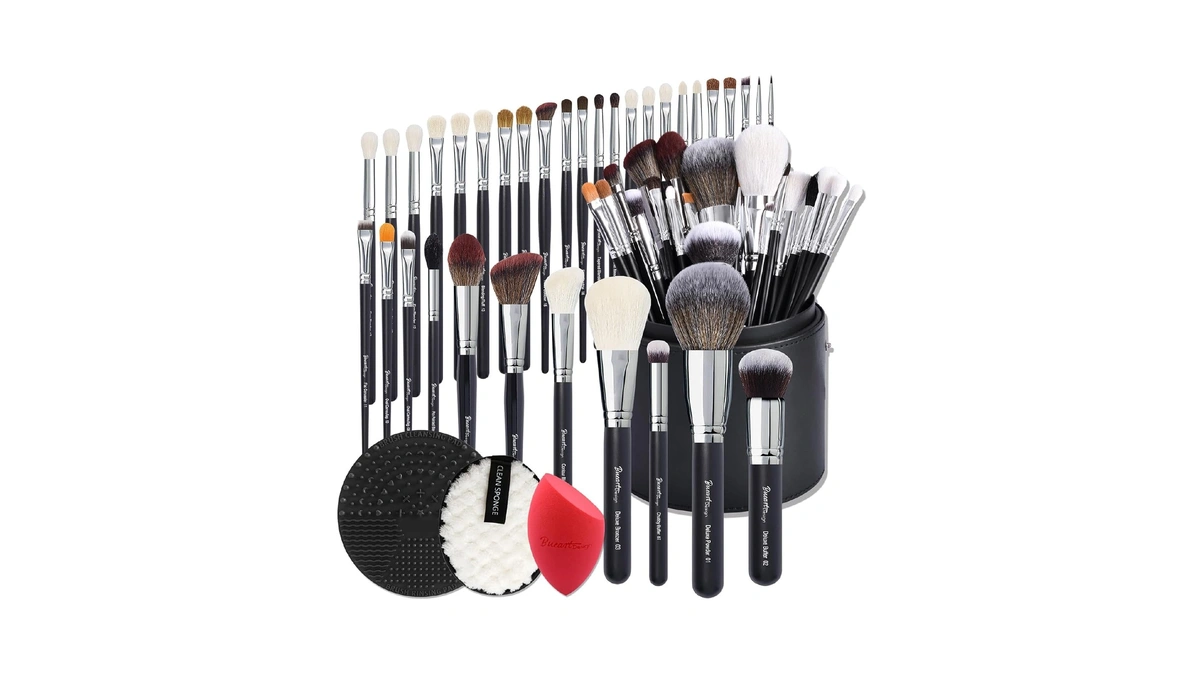 Bueart Design Pro Makeup Artist 34pcs Deluxe Real Goat Hair