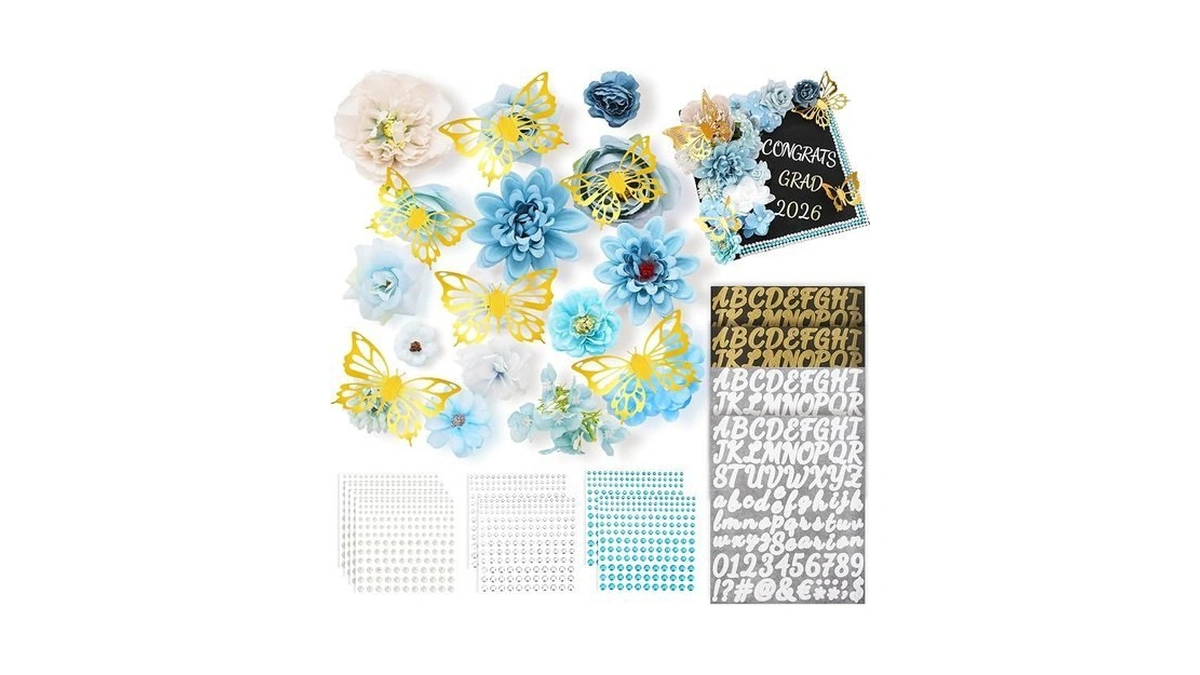 Jarthenaamcs 2026 Graduation Cap Decorations Kits Faux Assorted Flowers 3d