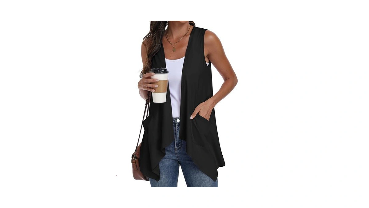 Prinstory Womens Sleeveless Vest Summer Lightweight Casual Irregular Hem Cardigan