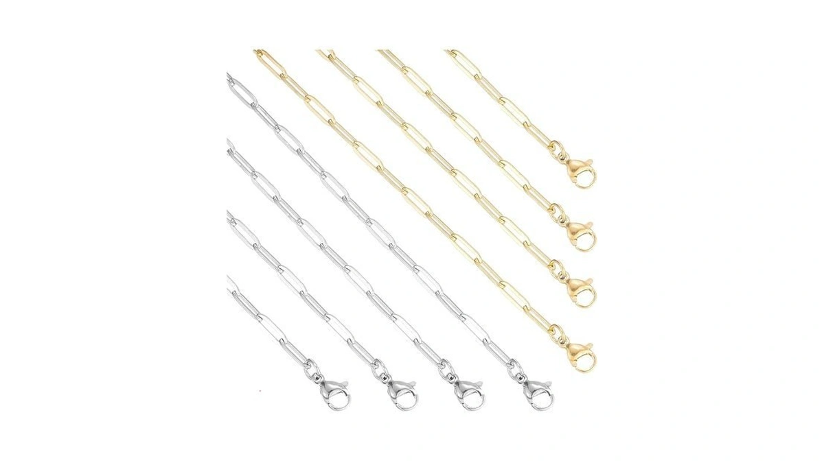 12 Pack Paperclip Chain Necklace Bulk Adjustable Gold Plated Stainless