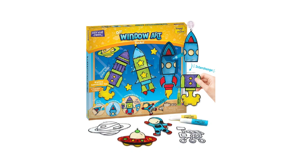 Imagimake Window Art Rocket | Low Mess Suncatcher Kit |