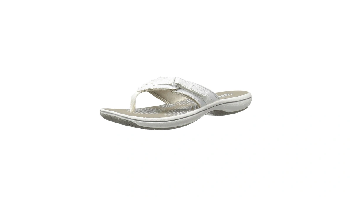 Clarks Women's Breeze Sea Flip-flop, White Synthetic, 5