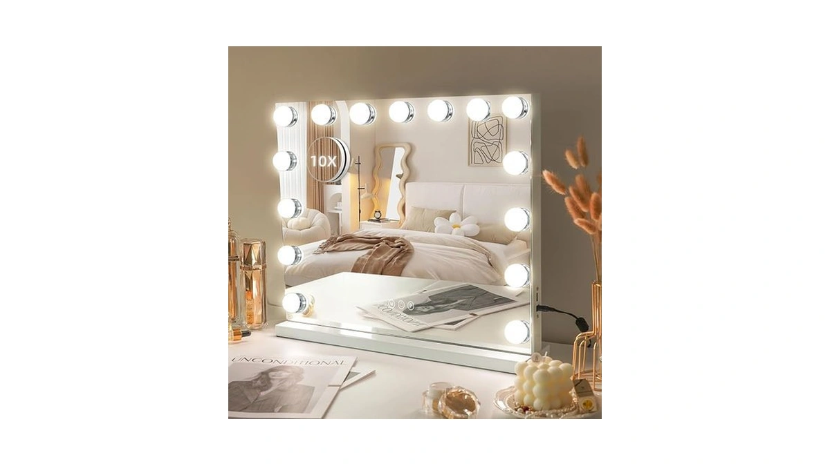 Vanity Mirror With Lights, Lighted Makeup Mirror With 15 Dimmable