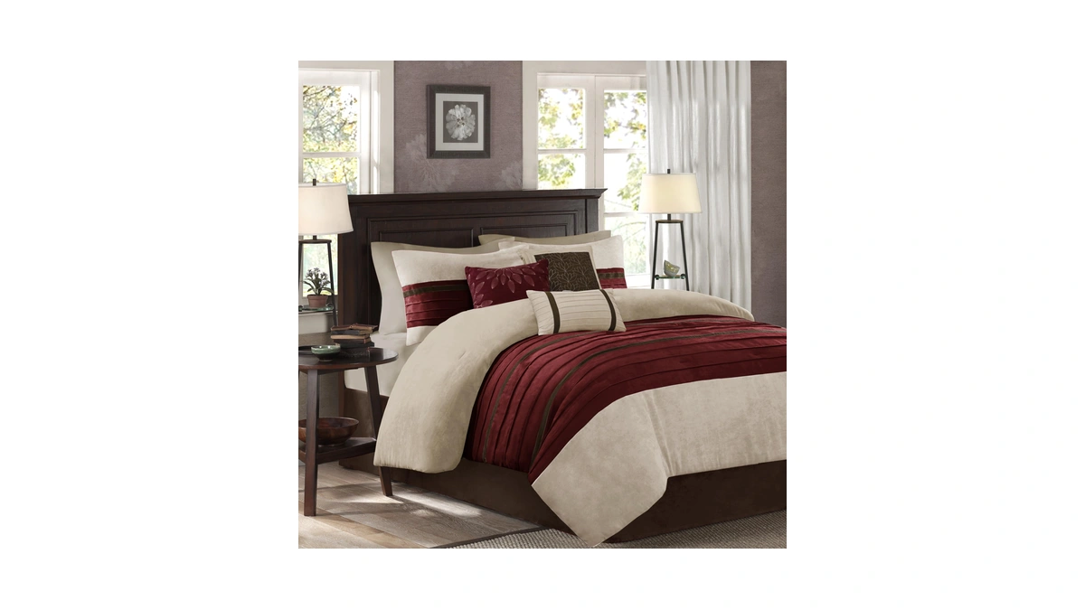 Madison Park Palmer Comforter Set-luxury Faux Suede Design, Striped Accent,
