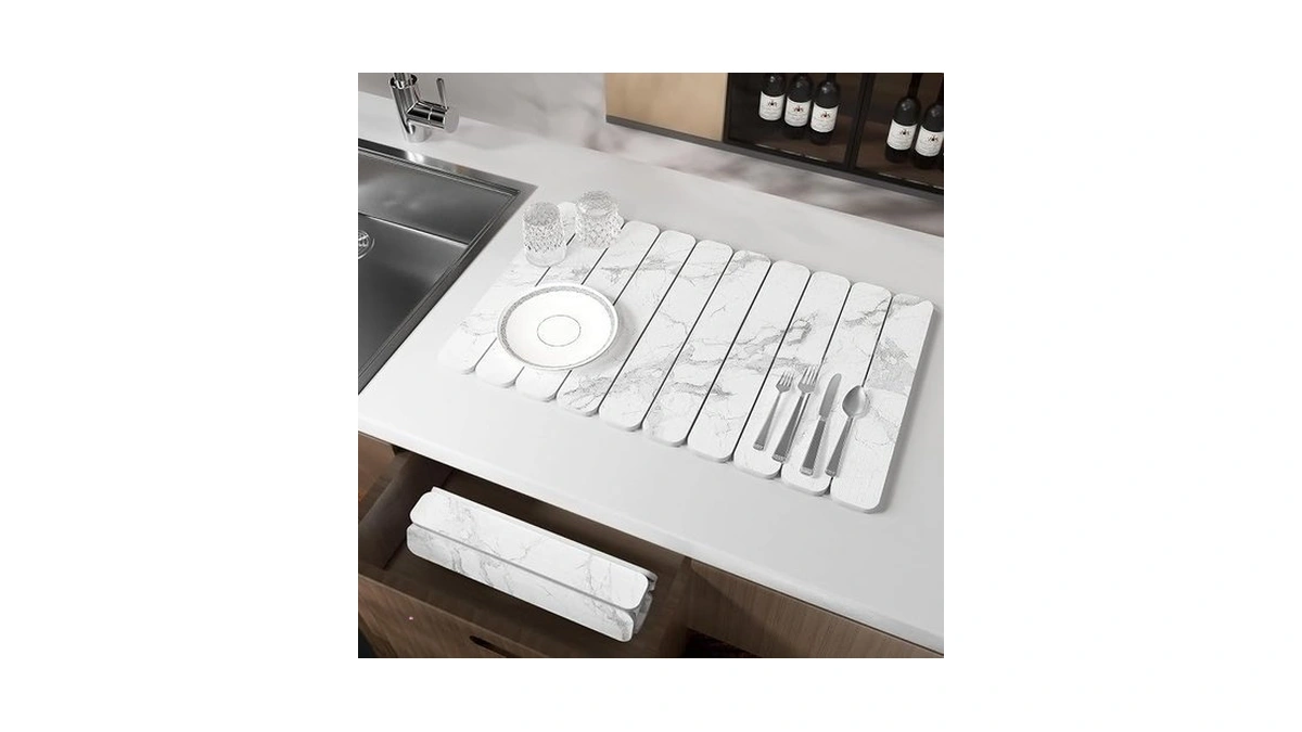 Stone Drying Mat For Kitchen Counter, White Fish Belly Stone