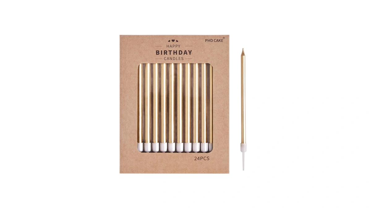 Phd Cake Champagne Gold Long Thin Metallic Birthday Candles, Cake