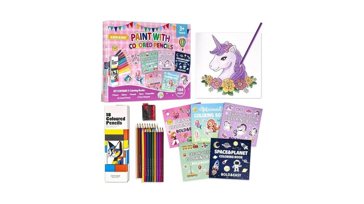 Kids King Coloring Book Kit, 5 Themes: Princess | Unicorn