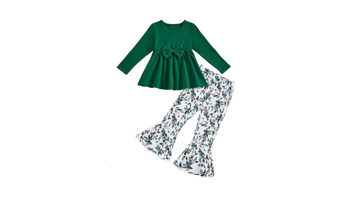 Woleroyir Girls Clothes Ruffle Long Sleeve Top And Floral Flared