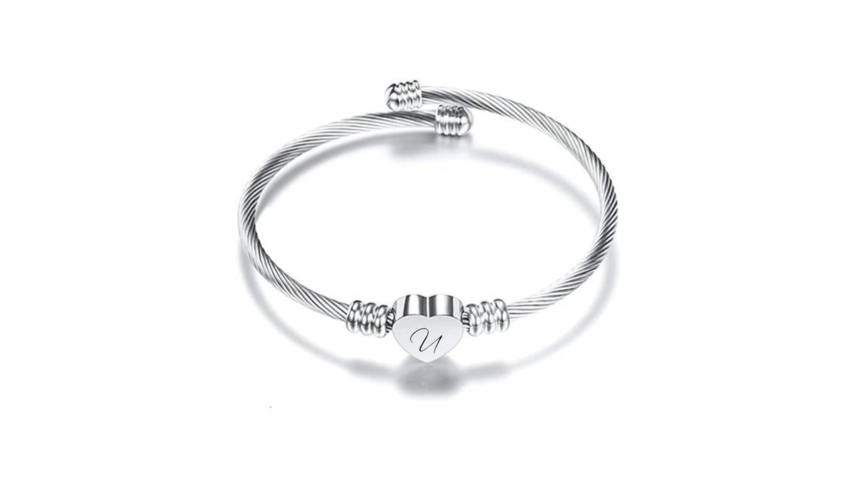 Myneney Silver/gold/rose Heart Initial Name Bracelet For Women A-z Letter
