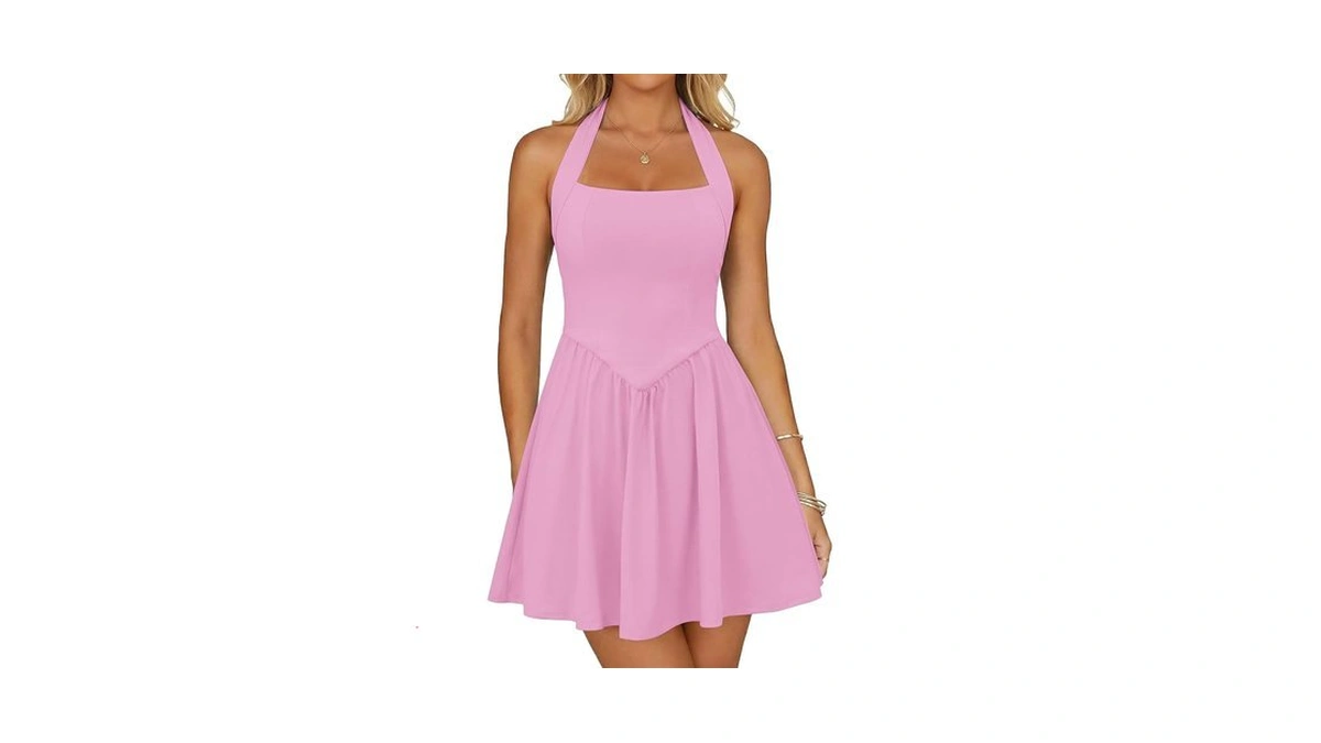 Zelroxa Women's Summer Halter Square Neck Sleeveless Mini Short Dress