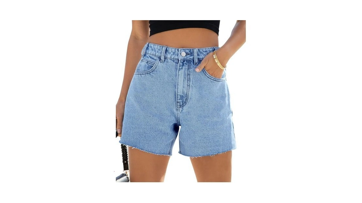 Goranbon Womens High Waisted Jean Shorts Straight Leg Denim Shorts