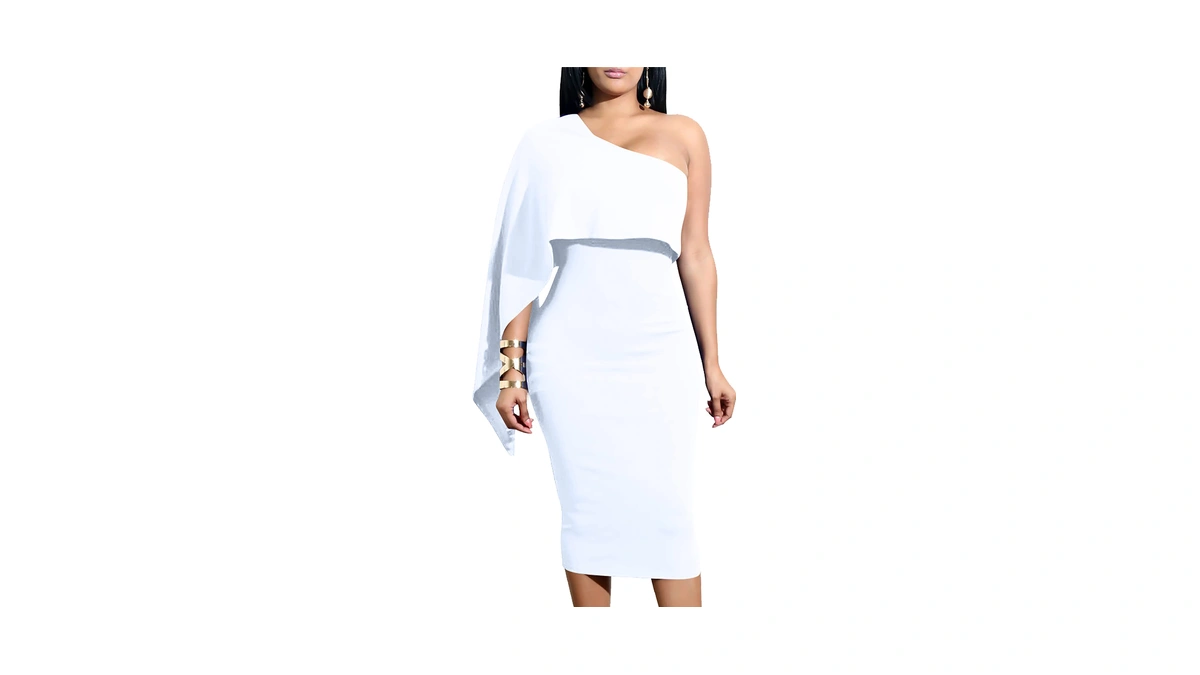 Gobles Women's Elegant Asymmetrical One Shoulder Cape Bodycon Party Cocktail