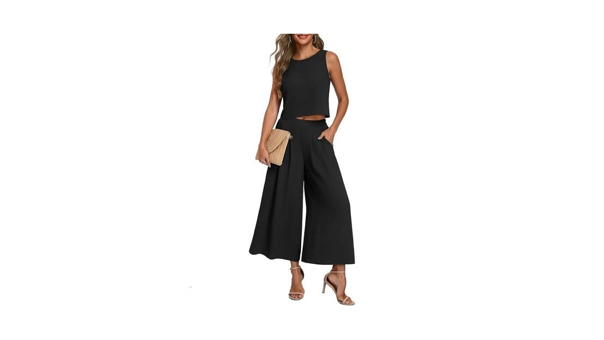 Lepunuo Women's 2 Piece Outfits Wide Leg Capri Sets Summer