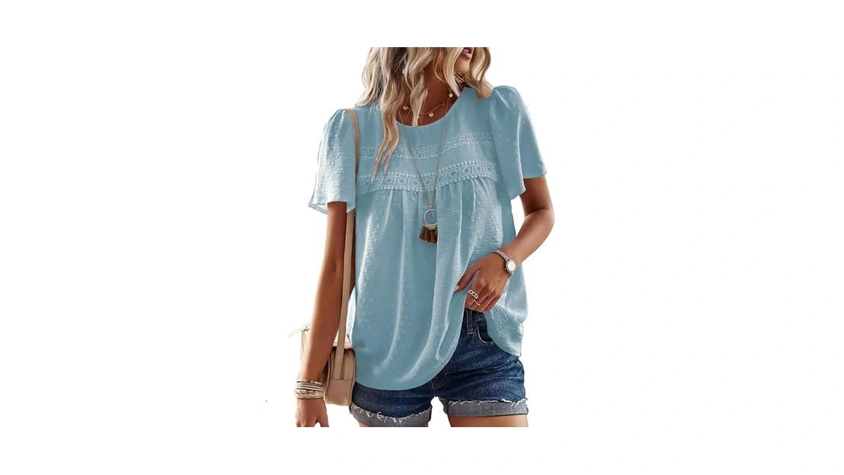 Poetsky Women Tops Summer Swing Peplum Shirts Boho Chiffon Blouses,