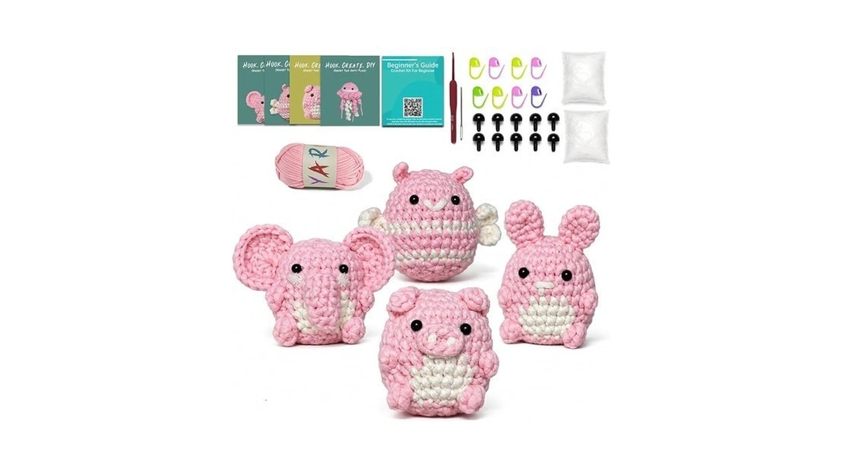 Yonqu Crochet Animals Kit For Beginners 4psc Amigurumi Crochet Starter