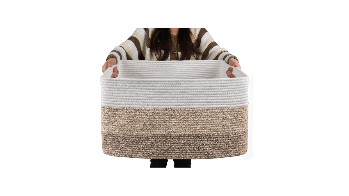 Oiahomy Large Blanket Basket, 22”x17”x12” Rectangle Woven Baskets, Nursery Blanket