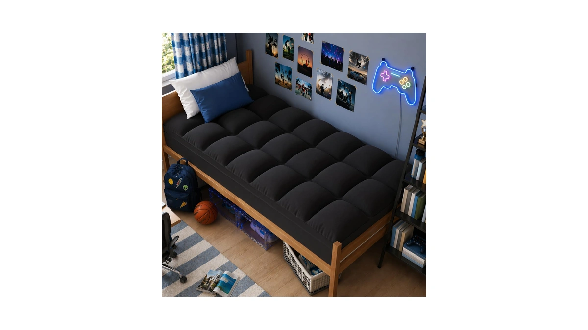 Elemuse Twin Black Mattress Topper For Back Pain, Extra Thick