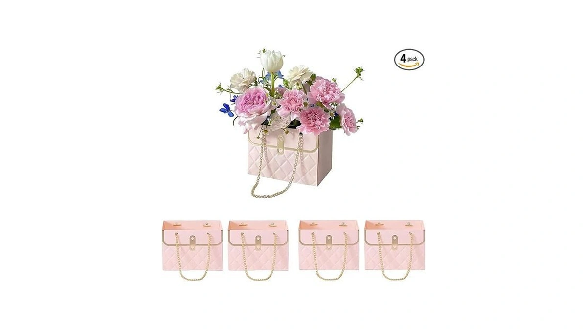 Wazoci 4pcs Paper Flower Bags For Bouquets, Flower Boxes For