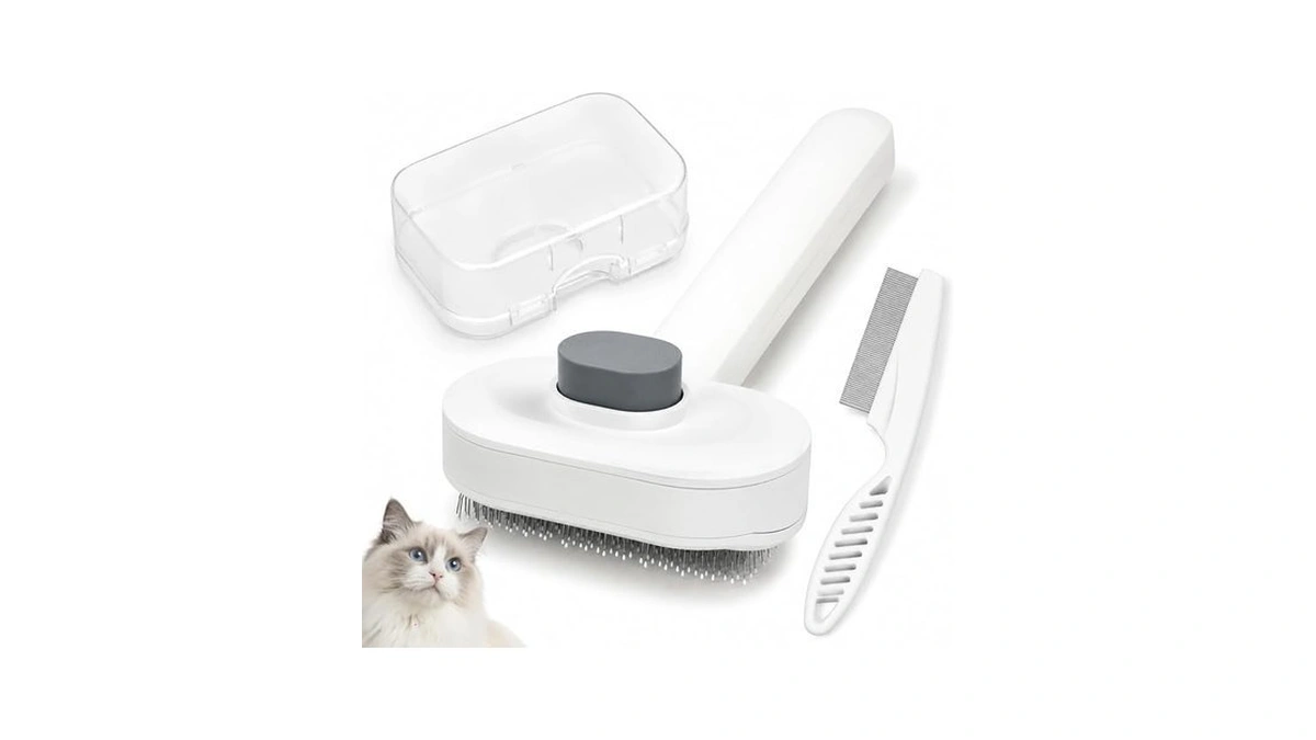 Prime Pets Cat Brush For Shedding, Self Cleaning Slicker Brush