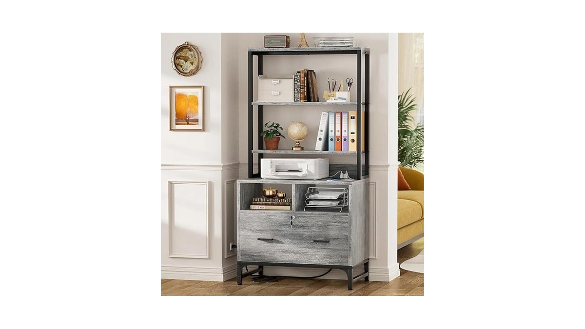 Homieasy File Cabinet With Charging Station, Vertical Filing Cabinet With