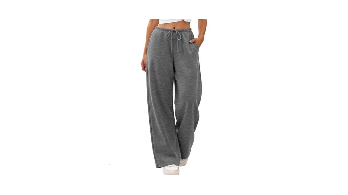 Athmile Womens Grey Wide Leg Sweatpants Long Straight Streetwear Drawstring