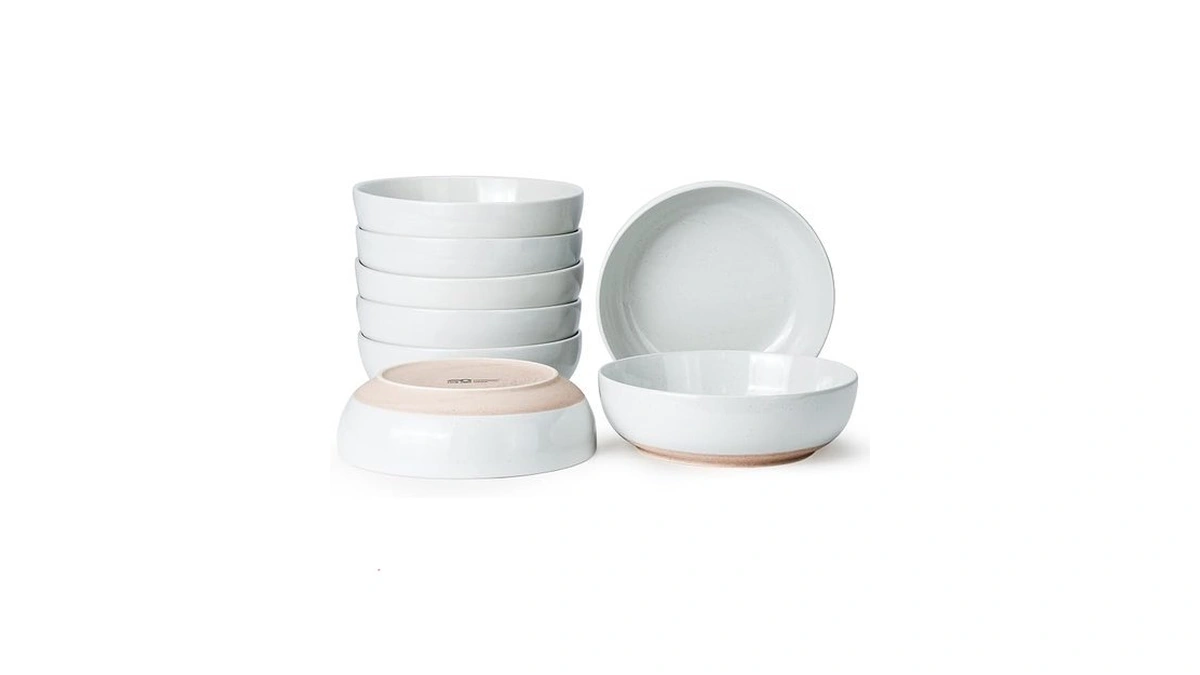 Metflavor Pasta Bowls Set Of 8, 34oz Speckled Ceramic Bowls