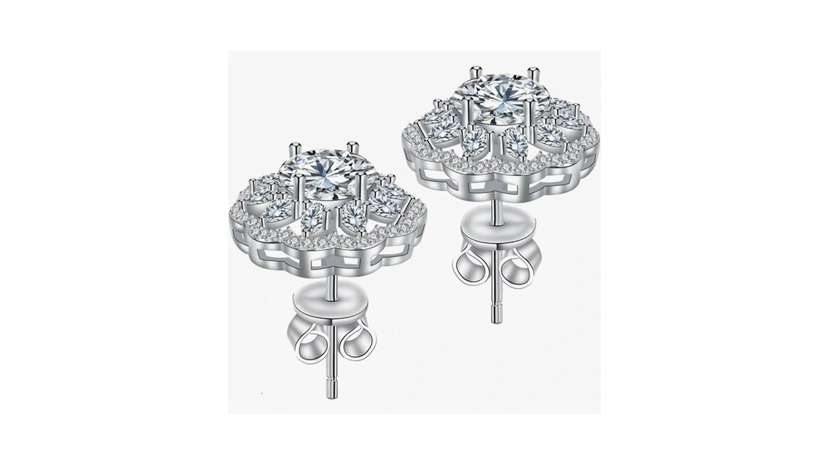 Stud Earrings Moissanite Sunflower S925 Sterling Silver D Color Vvs1