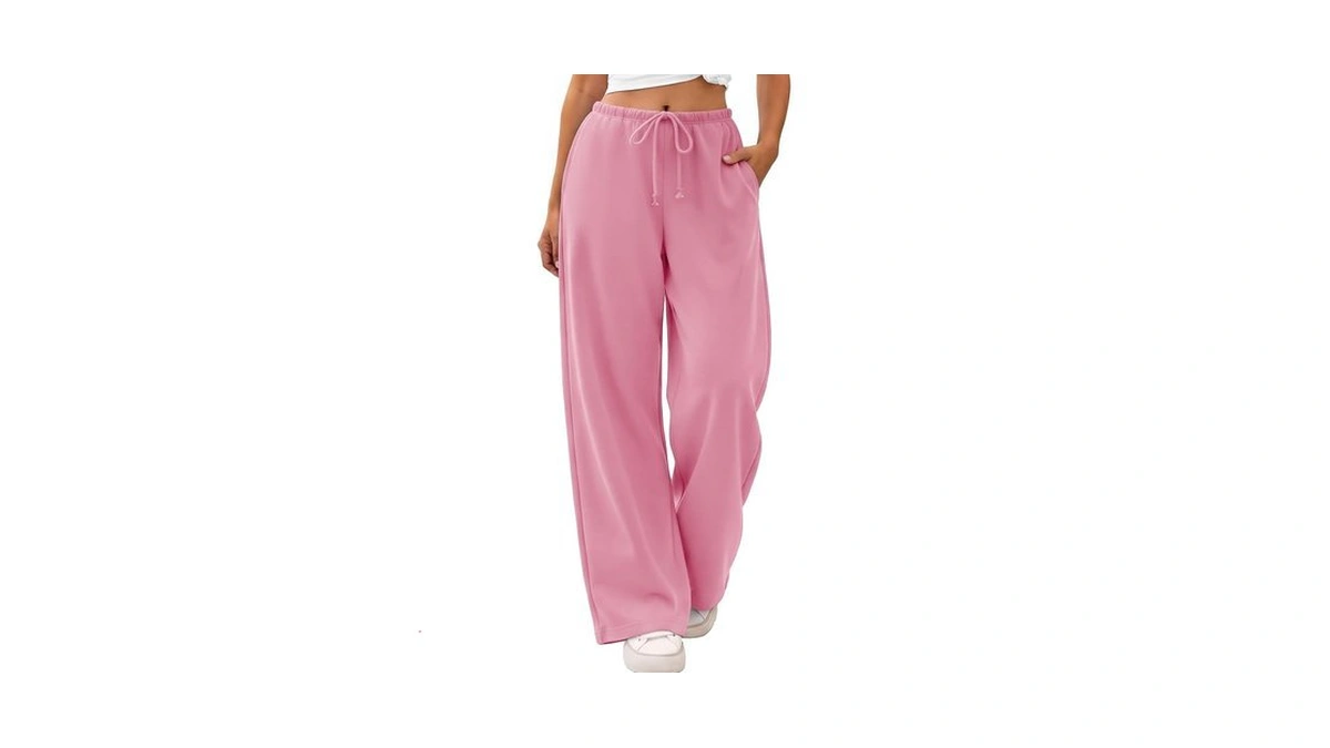 Athmile Womens Pink Wide Leg Sweatpants Long Straight Streetwear Drawstring