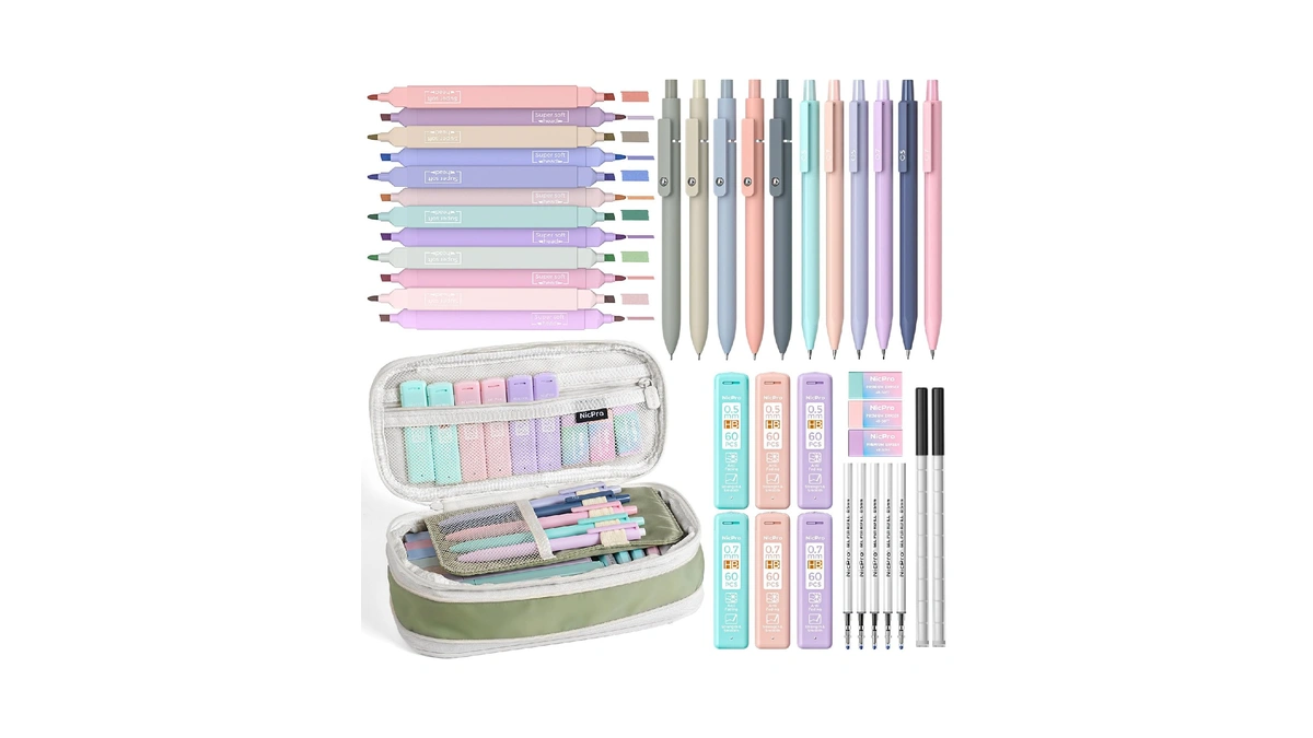 Nicpro 39 Pcs Aesthetic School Supplies With Cute Pencil Case,