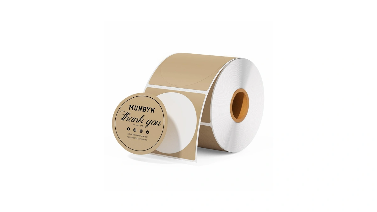 Munbyn 2 Inch Brown Circle Thermal Sticker Labels, Self-adhesive Round