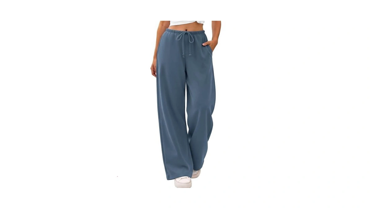 Athmile Womens Blue Wide Leg Sweatpants Long Straight Streetwear Drawstring