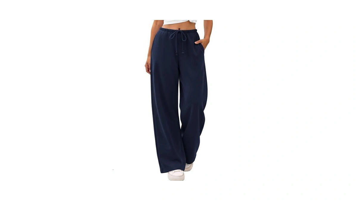 Athmile Womens Blue Wide Leg Sweatpants Long Straight Streetwear Drawstring