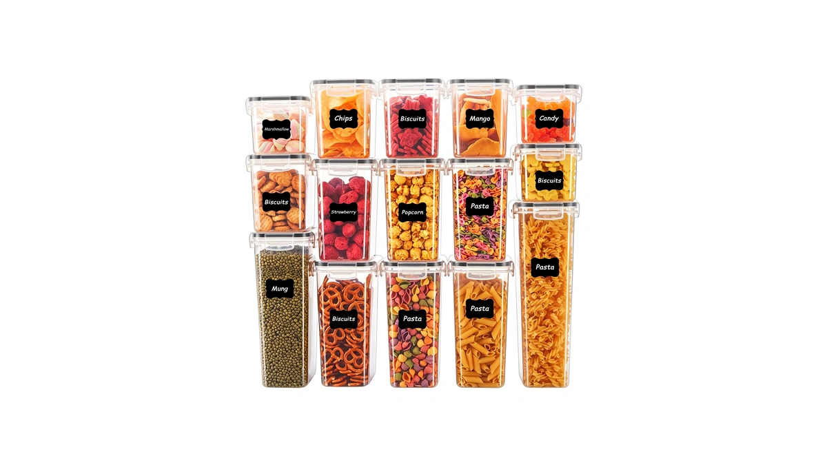 Asnews 15pc Pantry Storage Containers, Airtight Food Storage Containers With