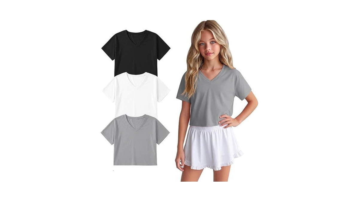 Oakgarden 3 Pack Girl's Crop Tops Overszied Short Sleeve V