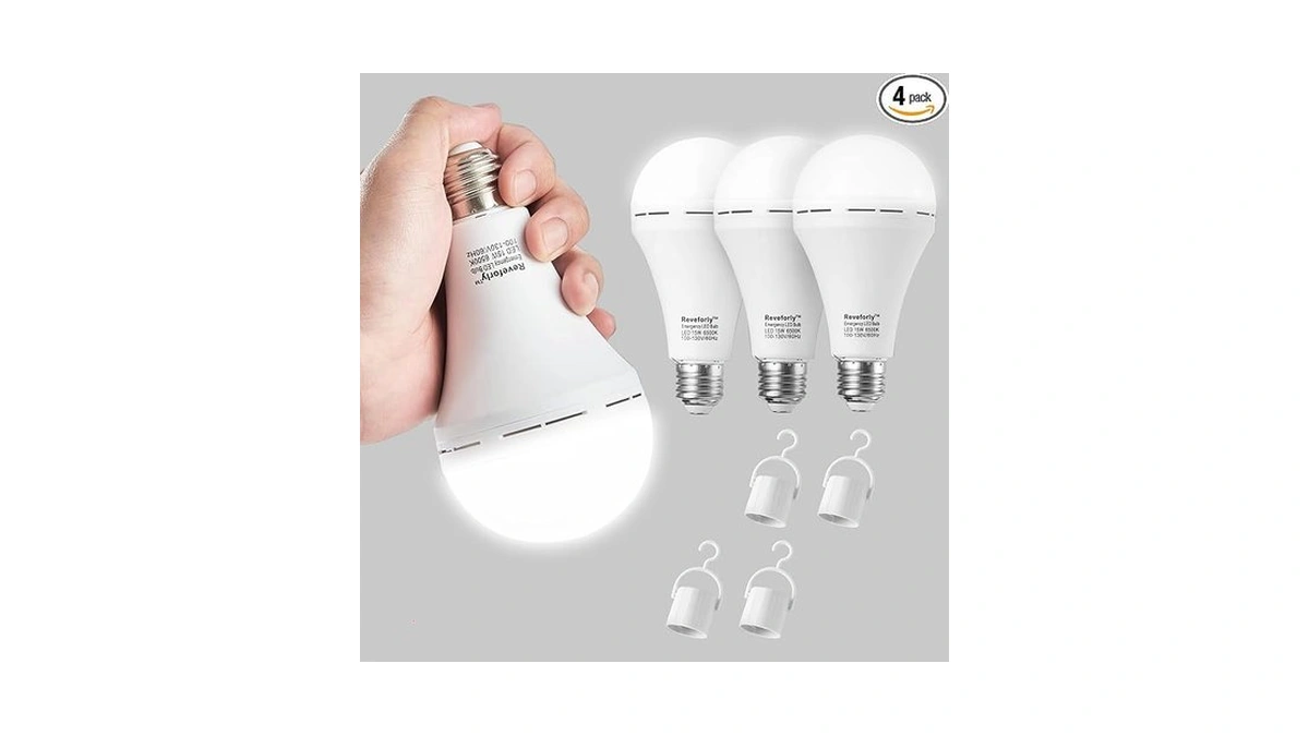 Reveforly Rechargeable Emergency Light Bulb, 1500mah 15w 80w 6000k Daylight