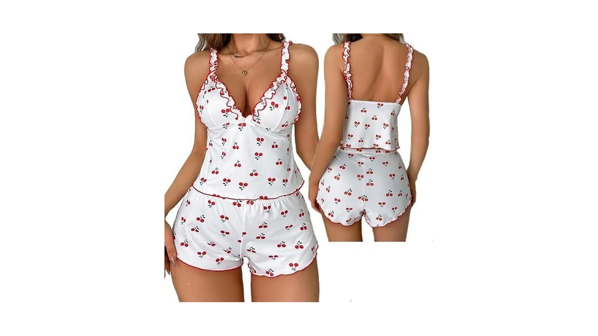Aekan Women Sleepwear Cami Pajamas Set V Neck Soft Lingerie